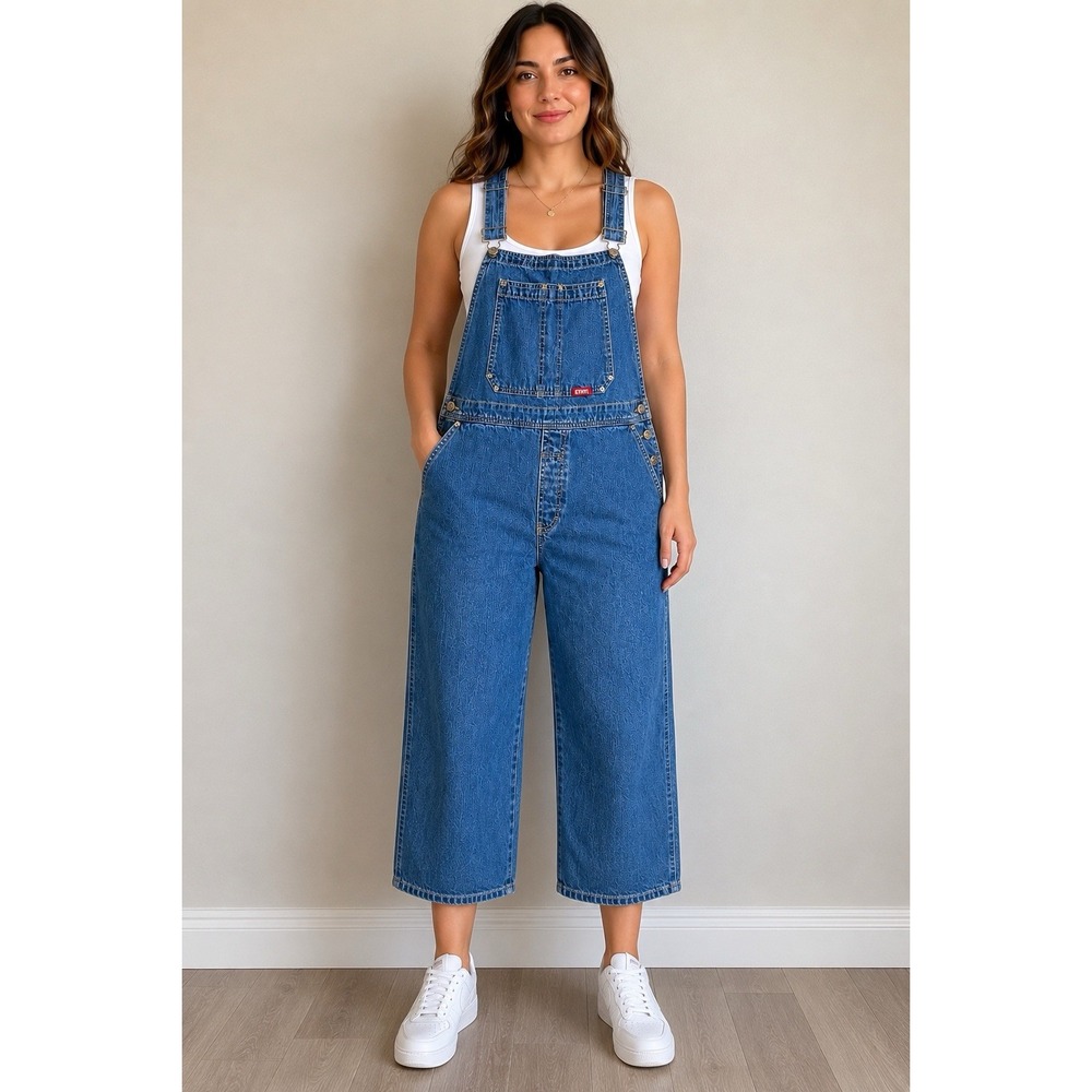 Ethyl Premium Denim Women's Overalls L Blue 100% Cotton Bib Adjustable
